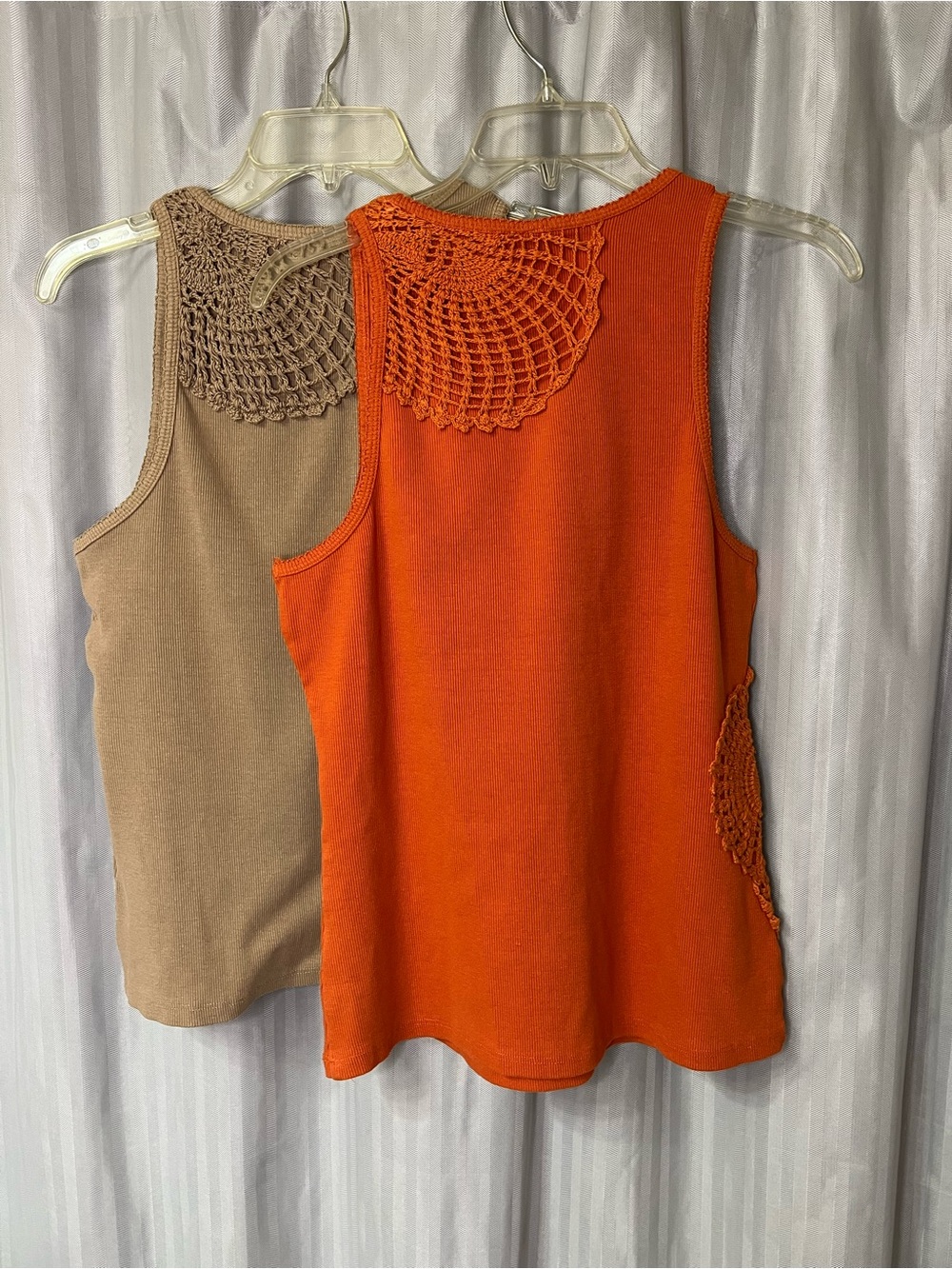 Anthropologie (Two Tanks)Orange Crochet Tank Top and beige Crochet tank L - Picture 2 of 5